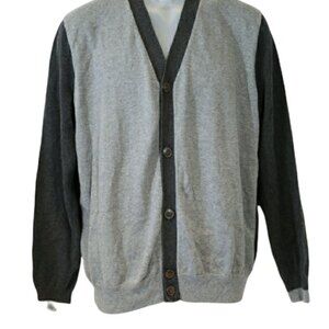 Tommy Hilfiger Gray & Black Cardigan Sweater Premium Cotton Size Large